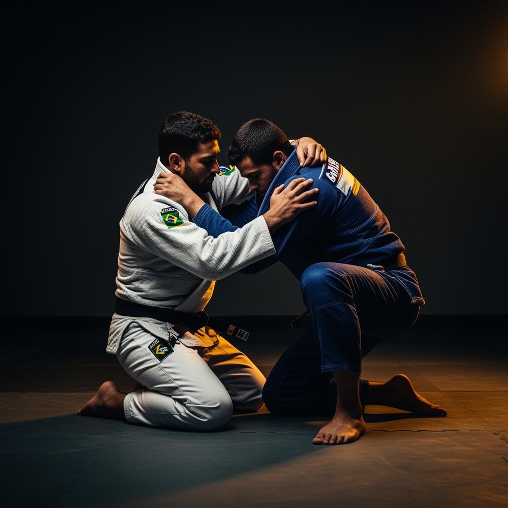 Atletas de Jiu-Jitsu treinando no tatame